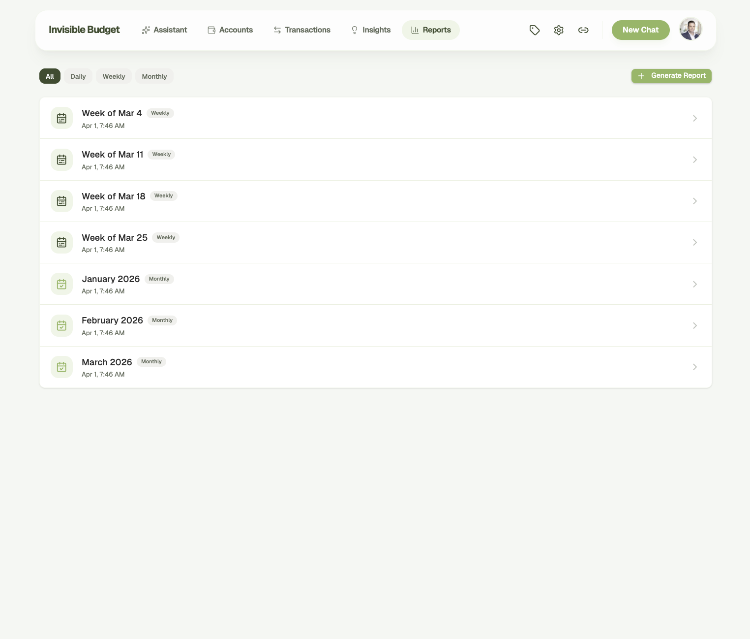 AI-generated weekly and monthly financial reports